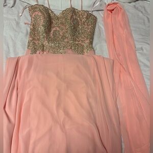 Soft pink , full-length gown